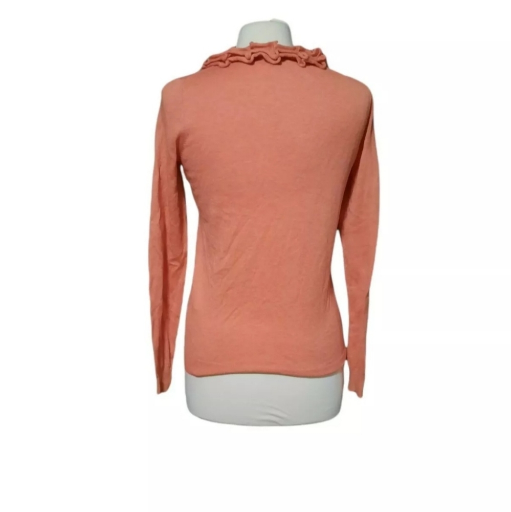 Talbots S Button Front Ruffle Neck Sweater Blouse Cardigan Coral Woman P… - Picture 4 of 5